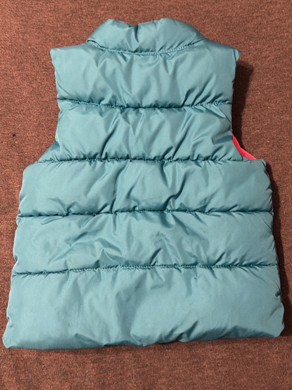 Old Navy Teal Puffer Vest Full Zip Pink Fleece Lined - Picture 7 of 8